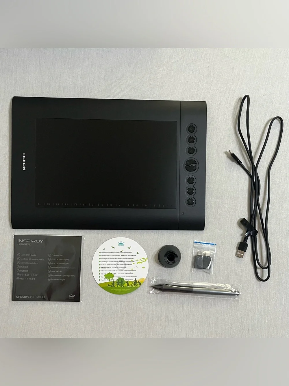 Huion Inspiroy Black Graphics Drawing Tablet with Pen and Accessories H610PROV2